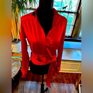 Express Satin Tie Front Banded Bottom Portfolio Shirt